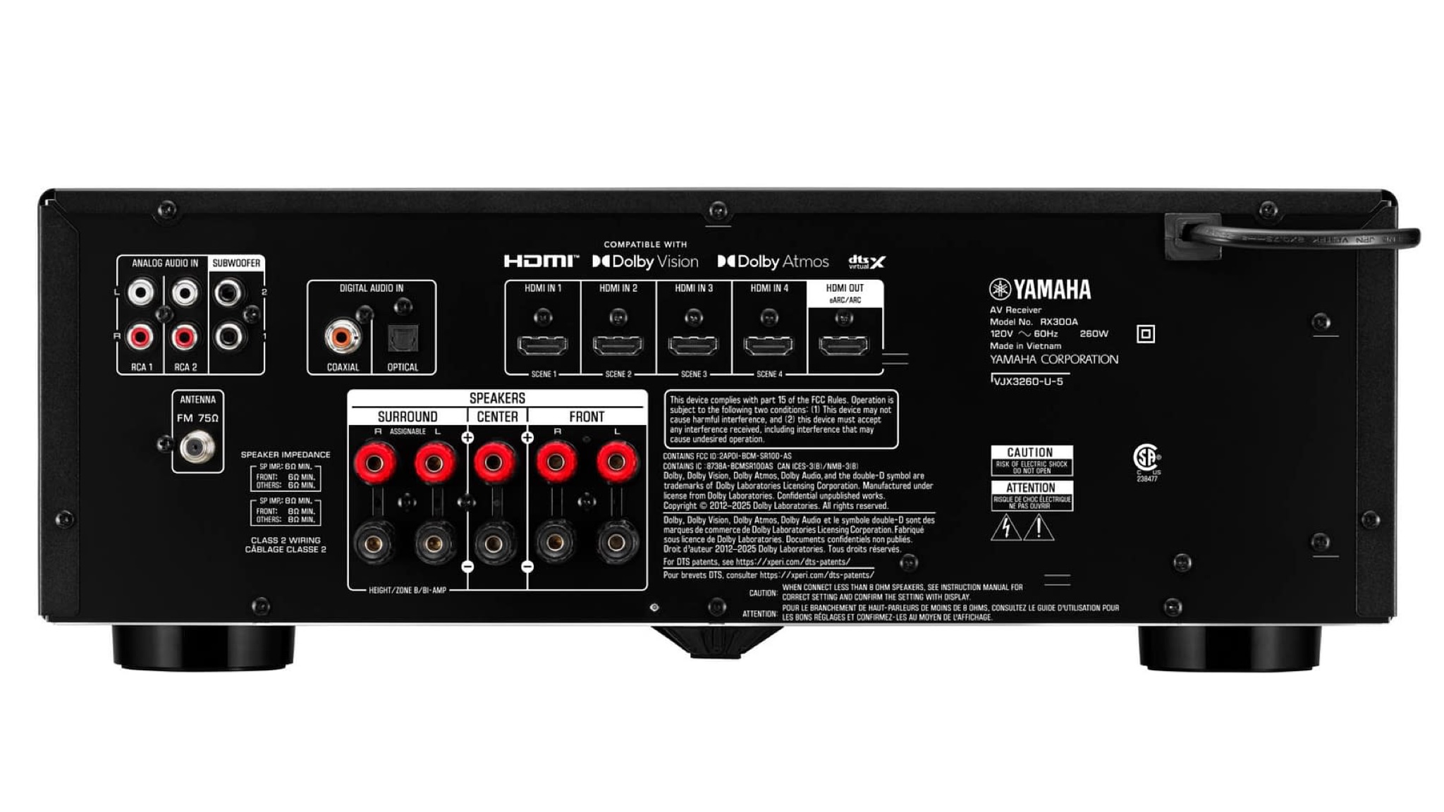Yamaha RX300A AV receiver rear view showing connections