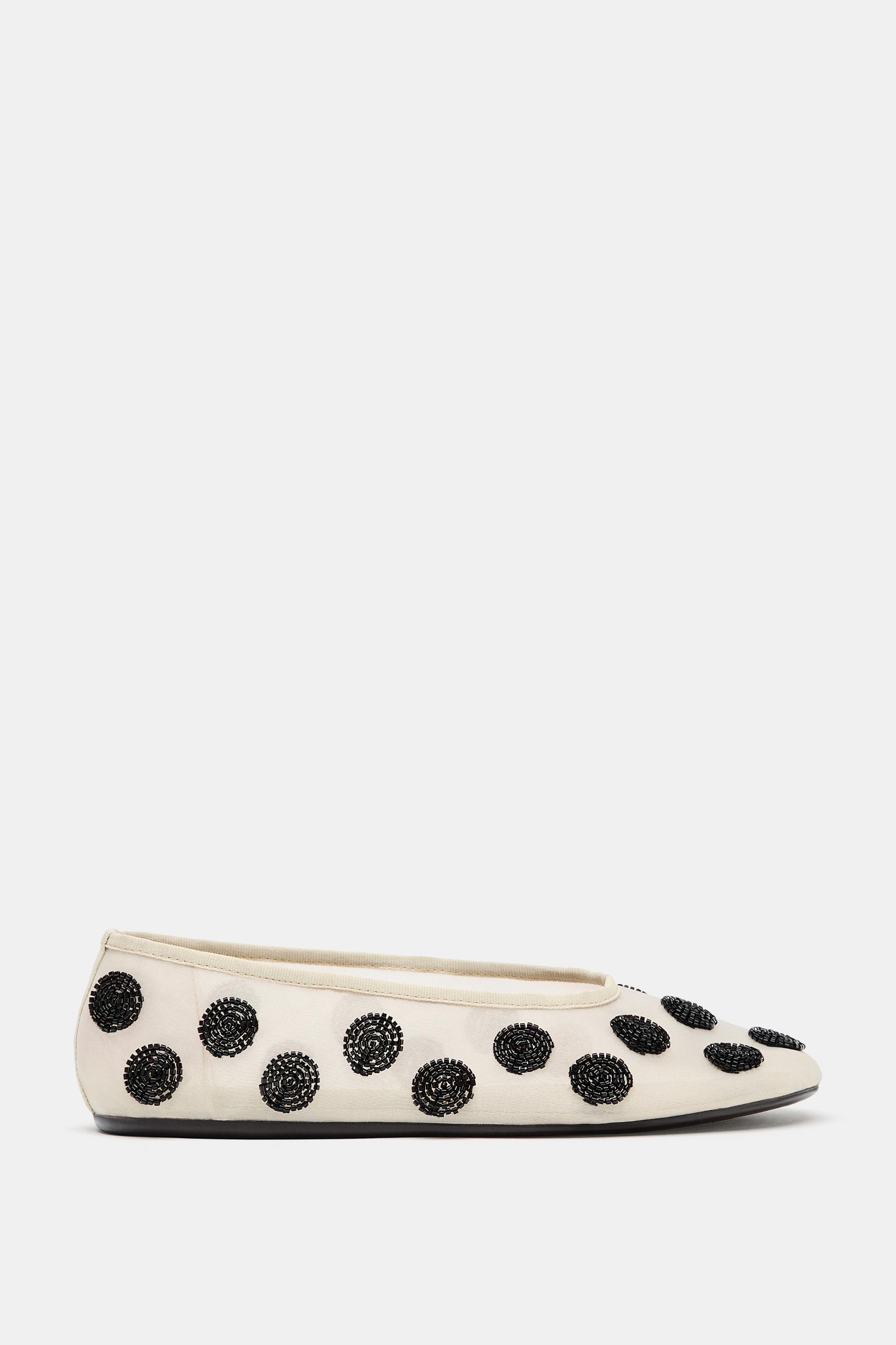 Printed Beaded Ballet Flats - Multi-Color - 5