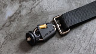 A close up of the carabiner for the BlackRapid Blackline I Left and Right Sling