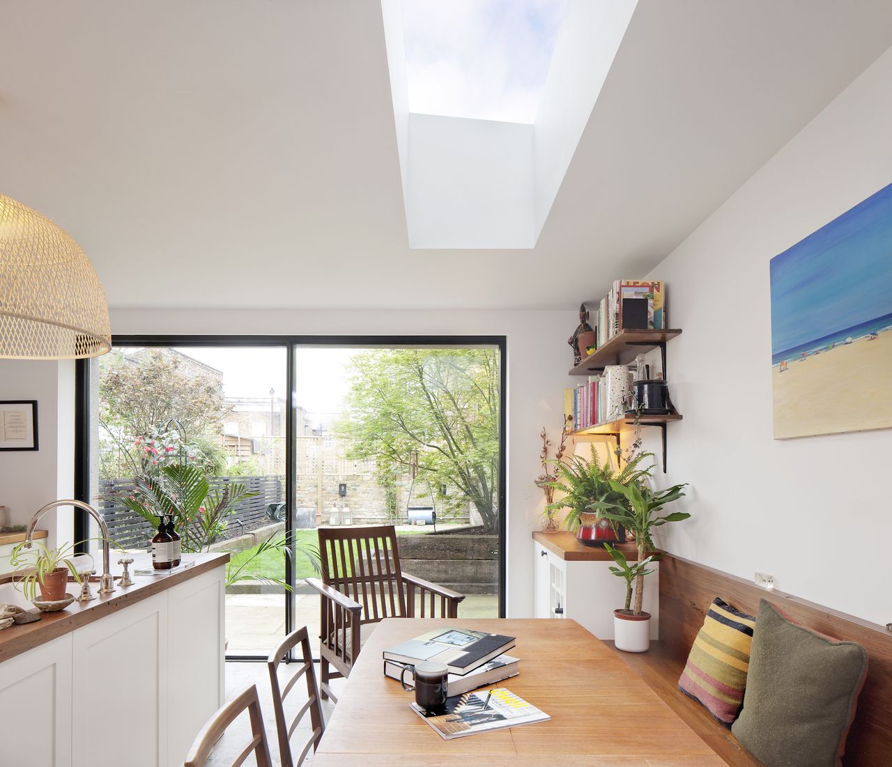open plan kitchen diner with sliding doors