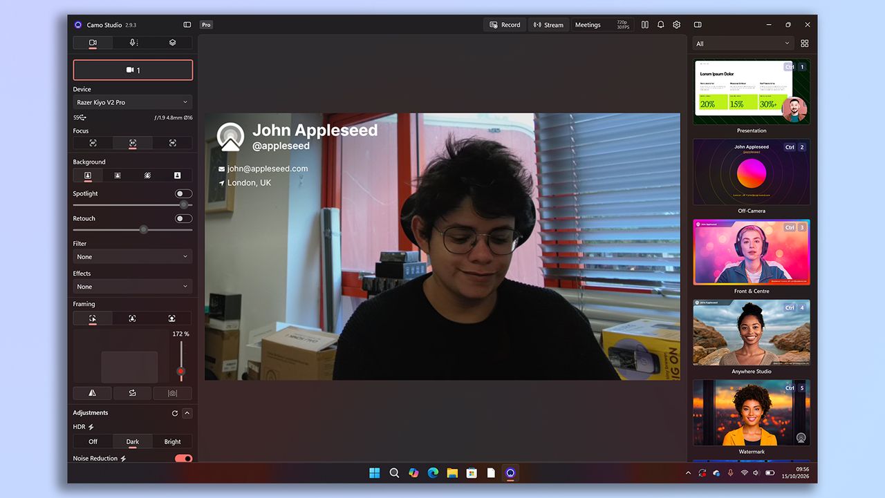 A screenshot of the Razer Kiyo V2 Pro's companion software