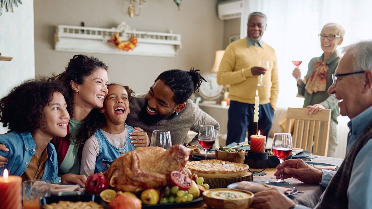 Family eating Thanksgiving dinner