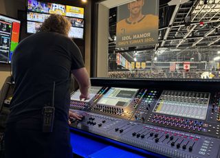 Spectrum Sound’s Taylor Nyquist mixing FOH house sound on the Quantum338 during a recent Nashville Predators versus Philadelphia Flyers hockey game.