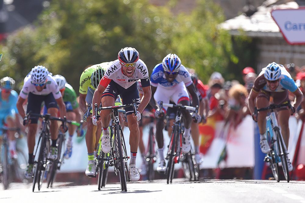 Jonas van Genechten (IAM Cycling) bears down on the stage 7 finish line at the Vuelta.