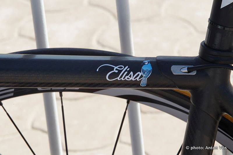 Elisa Longo Borghini's Wiggle High5 team issued Colnago C60 features a little blue bird next to her name
