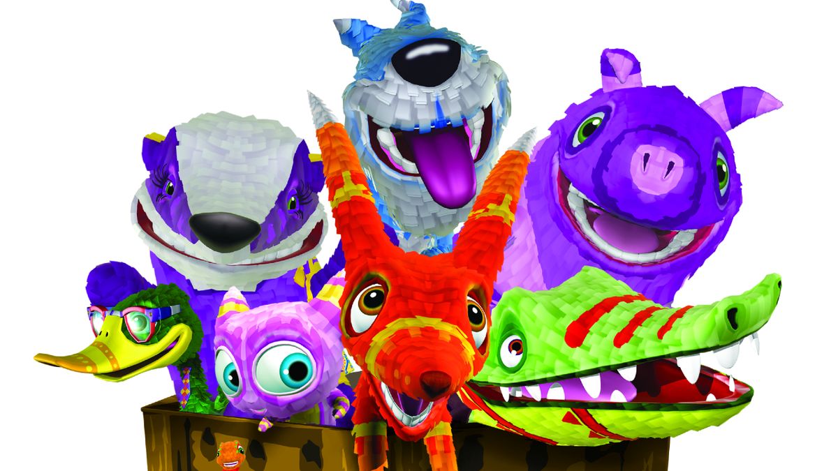 A bunch of colorful pinatas during one of the best DS games Viva Pinata: Pocket Paradise.