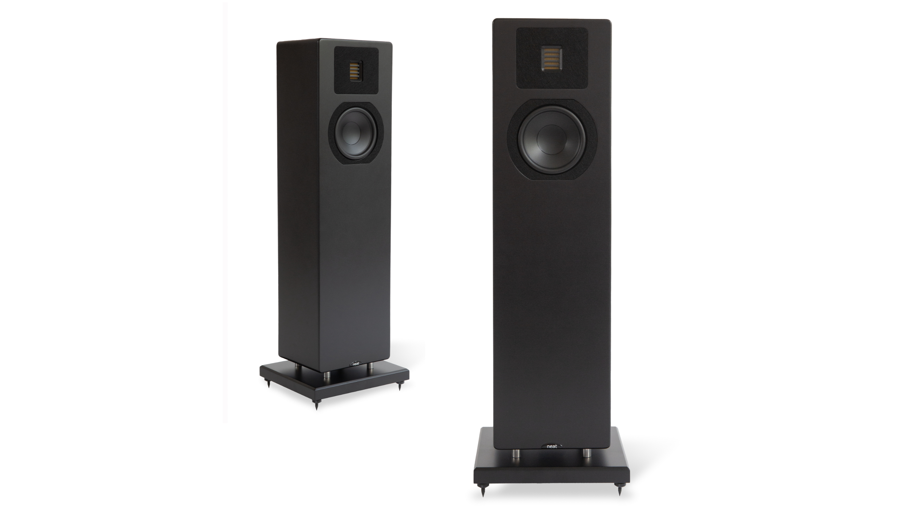 Neat Acoustics Mystique Classic speakers in black, white background