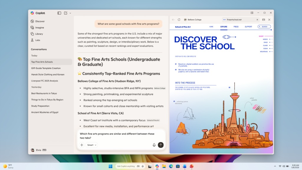 Microsoft's Copilot app can open browser tabs in a sidepane to reduce app switching.