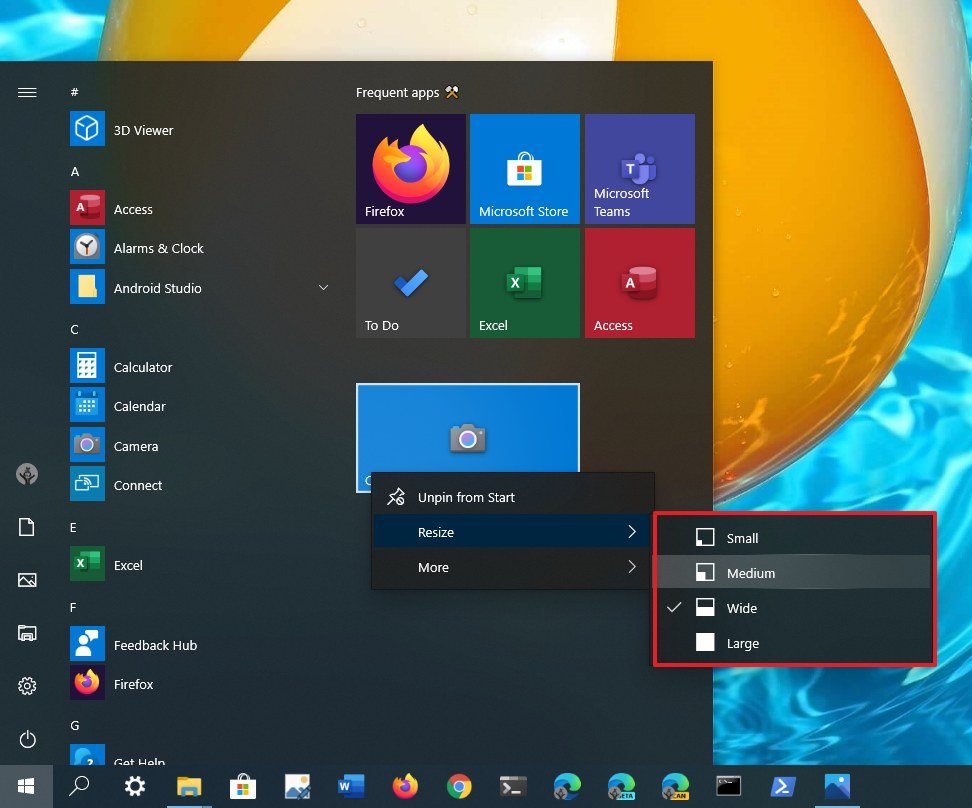 Resize Live Tile Start menu