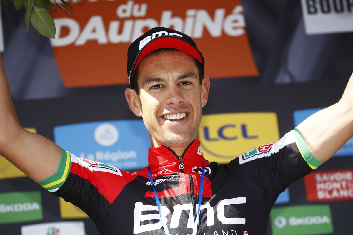 Richie Porte celebrates his Crit&eacute;rium du Dauphin&eacute; stage 4 victory.