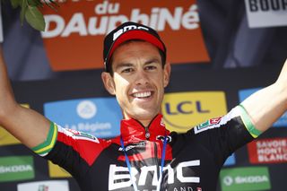 Richie Porte celebrates his Critérium du Dauphiné stage 4 victory.