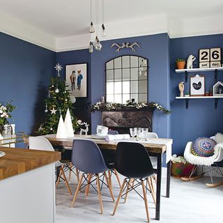 dining room with blue walls
