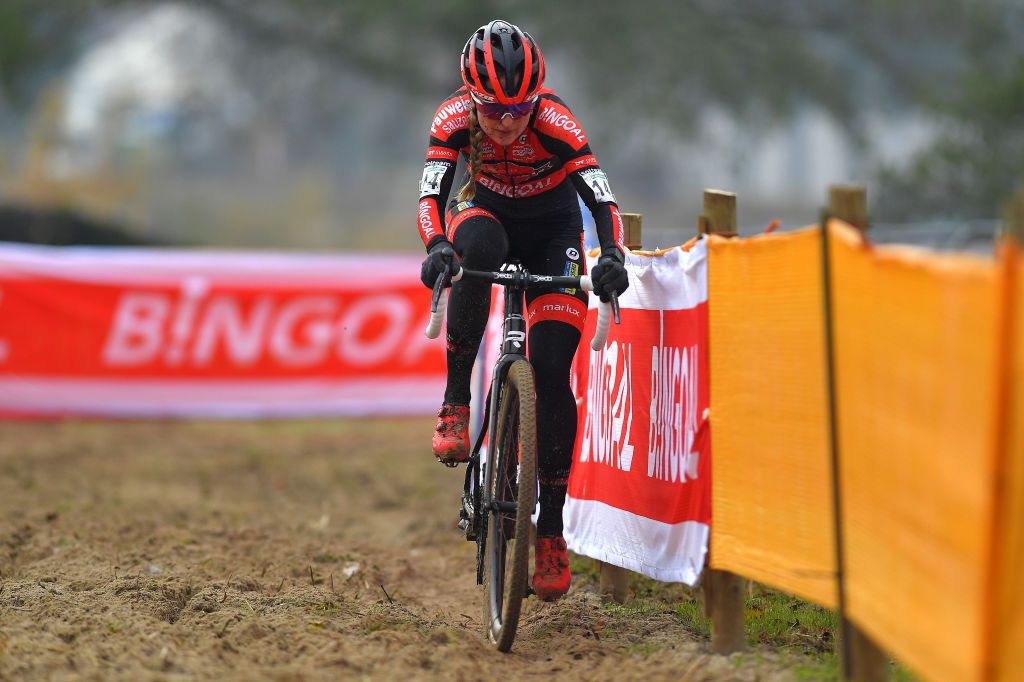 BOOM BELGIUM DECEMBER 06 Denise Betsema of The Netherlands and Team Pauwels Sauzen Bingoal during the 6th Superprestige Cyclocross Boom 2020 Women Elite De Schorre Boom Superprestige2021 SPBoom SuperprestigeCX on December 06 2020 in Boom Belgium Photo by Luc ClaessenGetty Images