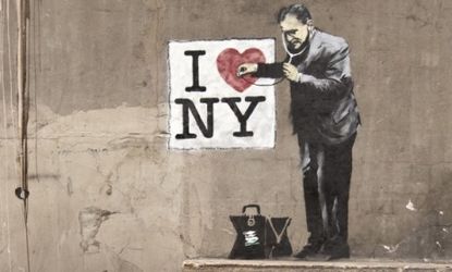 Anonymous street artist Banksy has created stenciled graffiti all over the world, from New York (pictured) to the West Bank city of Bethlehem. 