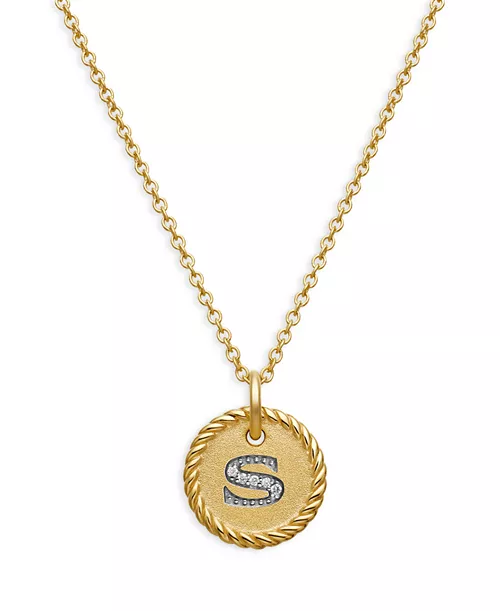 Cable Collectibles Initial Pendant With Diamonds in Gold on Chain, 16-18&quot;