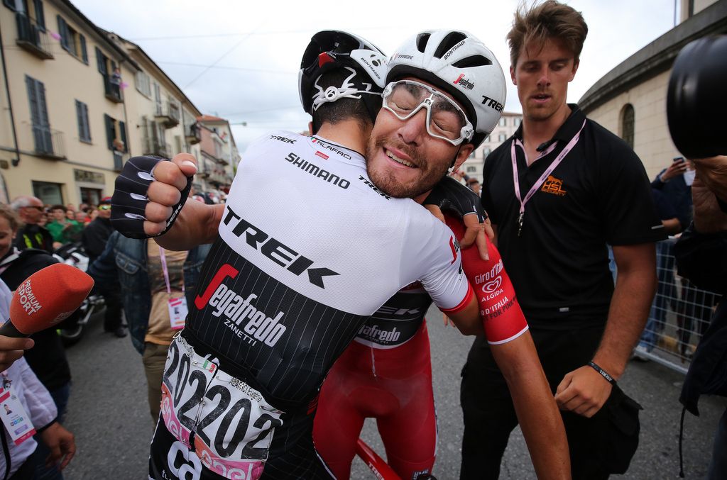 Giacomo Nizzolo celebrates his stage win before it was taken away and he was relegates
