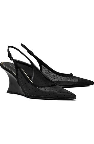 Double T Slingback Wedge Pump