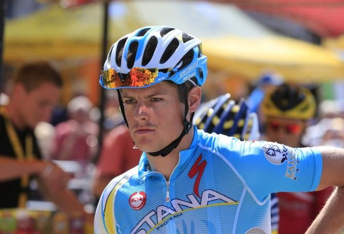 Jakob Fuglsang (Astana) awaits the start of stage 9 in Saint-Girons