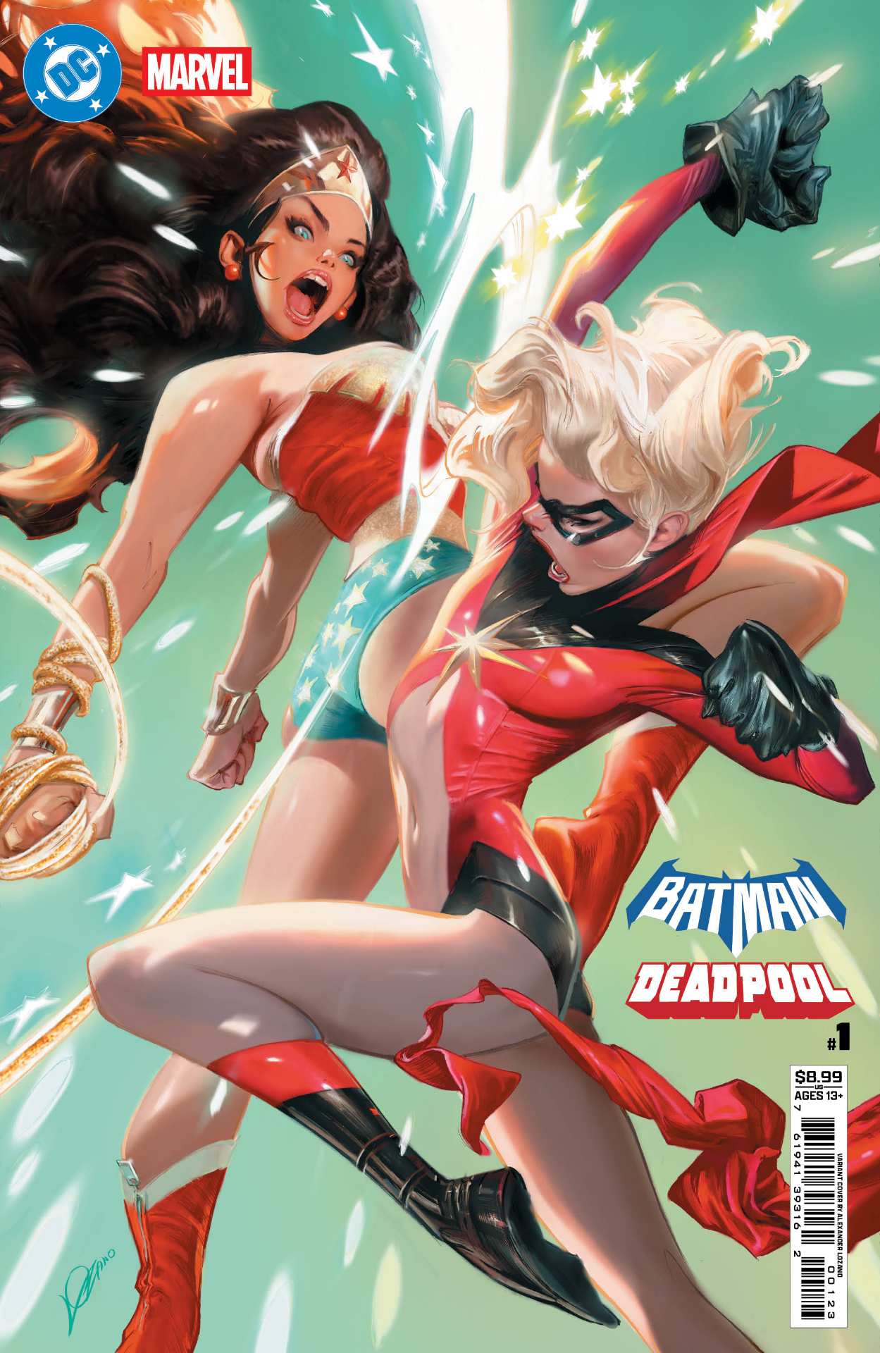 Wonder Woman and Carol Danvers clashing in midair