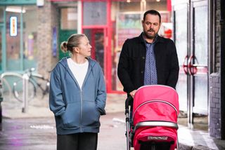 Mick Carter takes Linda Carter for a walk