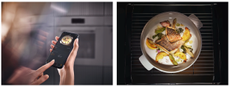 smart oven which connects to a smart phone in a black kitchen