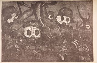 Morbid Curiosity: Richard Harris Collection. The exhibit, titled Morbid Curiosity, includes a War Room that displays prints depicting the devastation of war. These include this piece from World War 1, when the artist served in German army.
