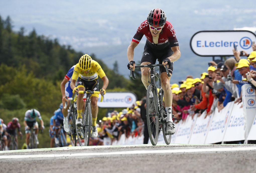 Geraint Thomas finishes stage 6 of the Tour de France at La Planche des Belles Filles