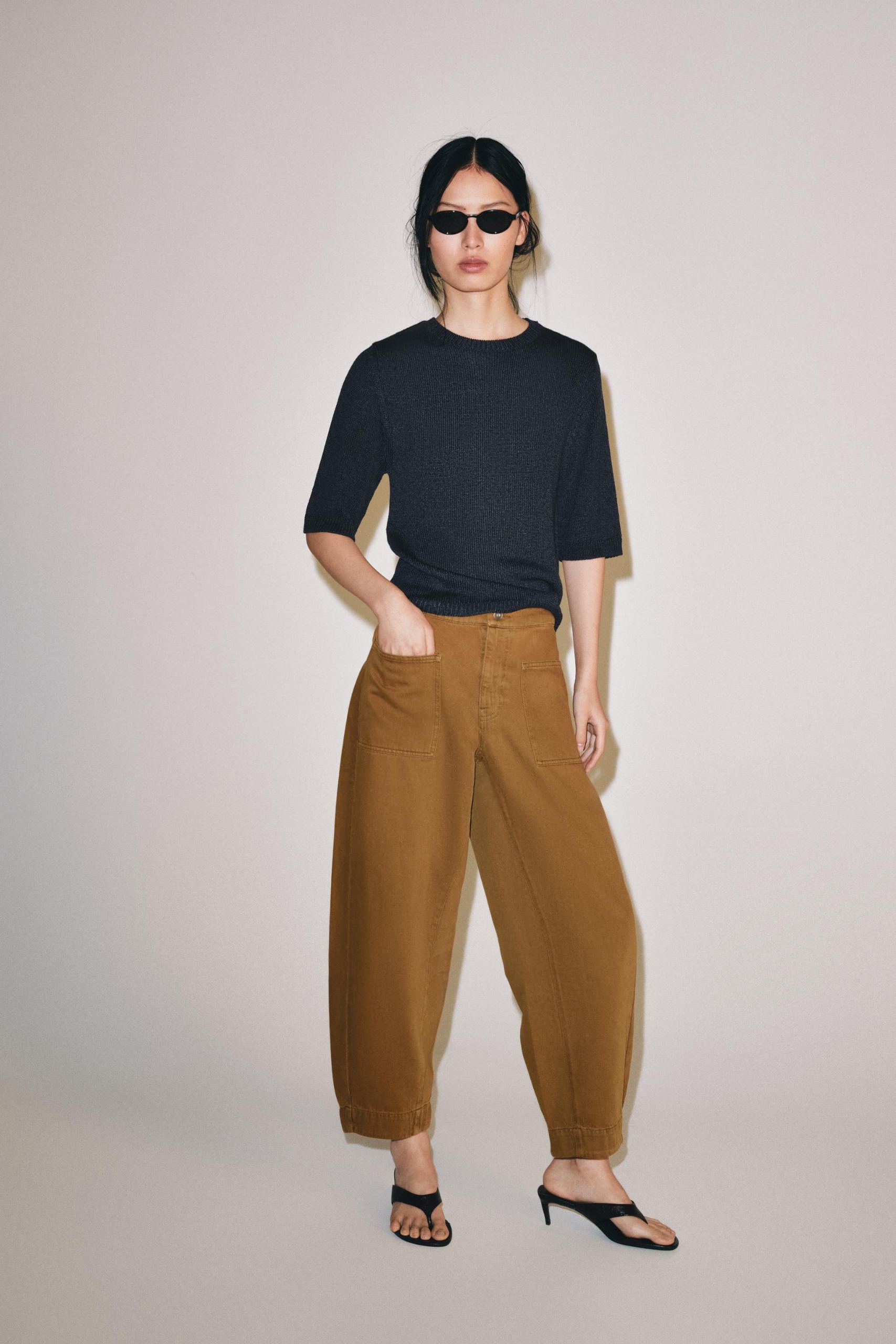 Zw Collection Barrel Trousers - Caramel - Xs