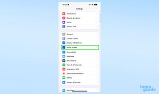 The iOS 16 Settings app, highlighting the location of the Home Screen section