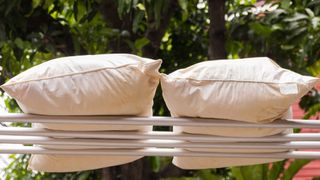 A pair of pillows airing in the sun