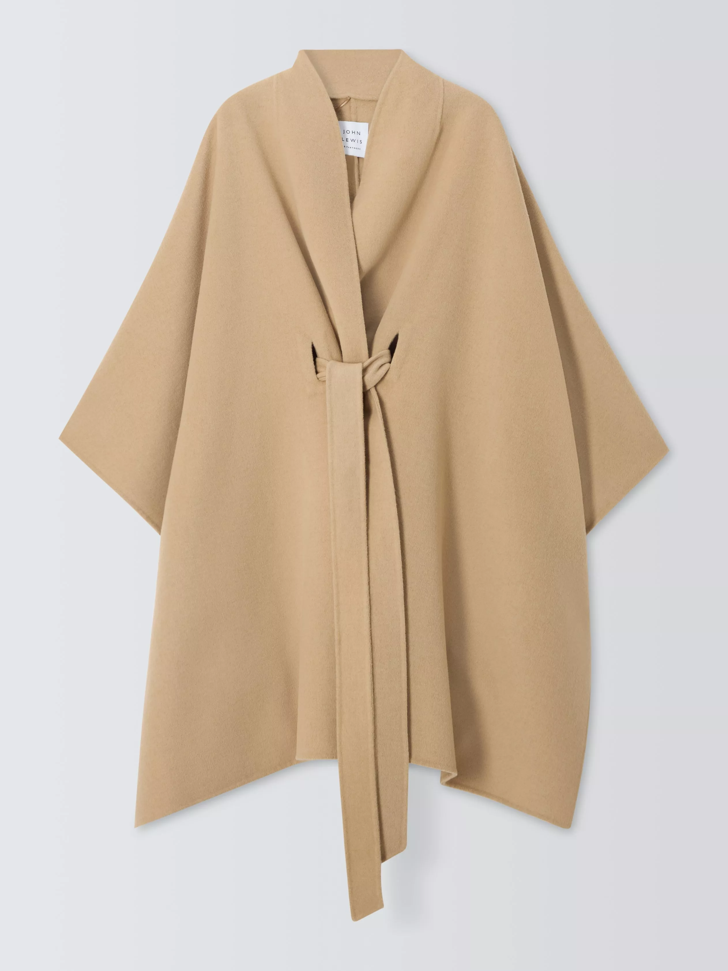 John Lewis Wool Blend Belt Tie Cape Coat, Sand