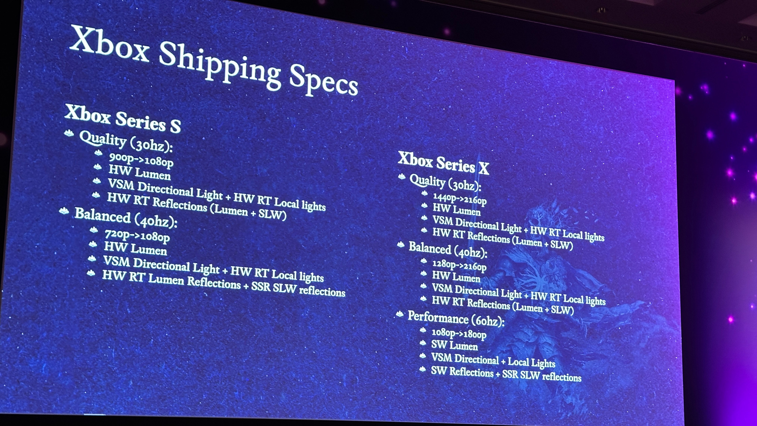 A photo of a presentation slide from Obsidian Entertainment, explaining some of the development aspects of its 2025 game, Avowed