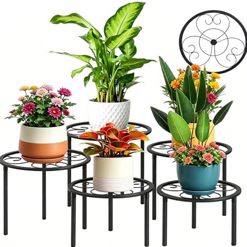 Mekpiwu 5 Pack Metal Plant Stands,heavy Duty Potted Holder for Flower Pot, Rustproof Iron Plant Risers, Suitable for Indoor and Outdoor Decoration ,garden Container Round Supports Rack for Planter