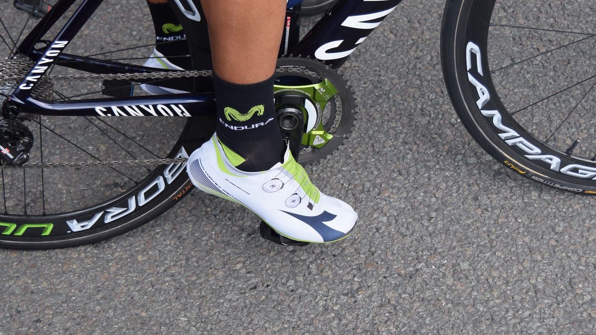Movistar Team are partnered with Diadora footwear, although most of the team opt for the branded overshoes versus Diadora's offerings