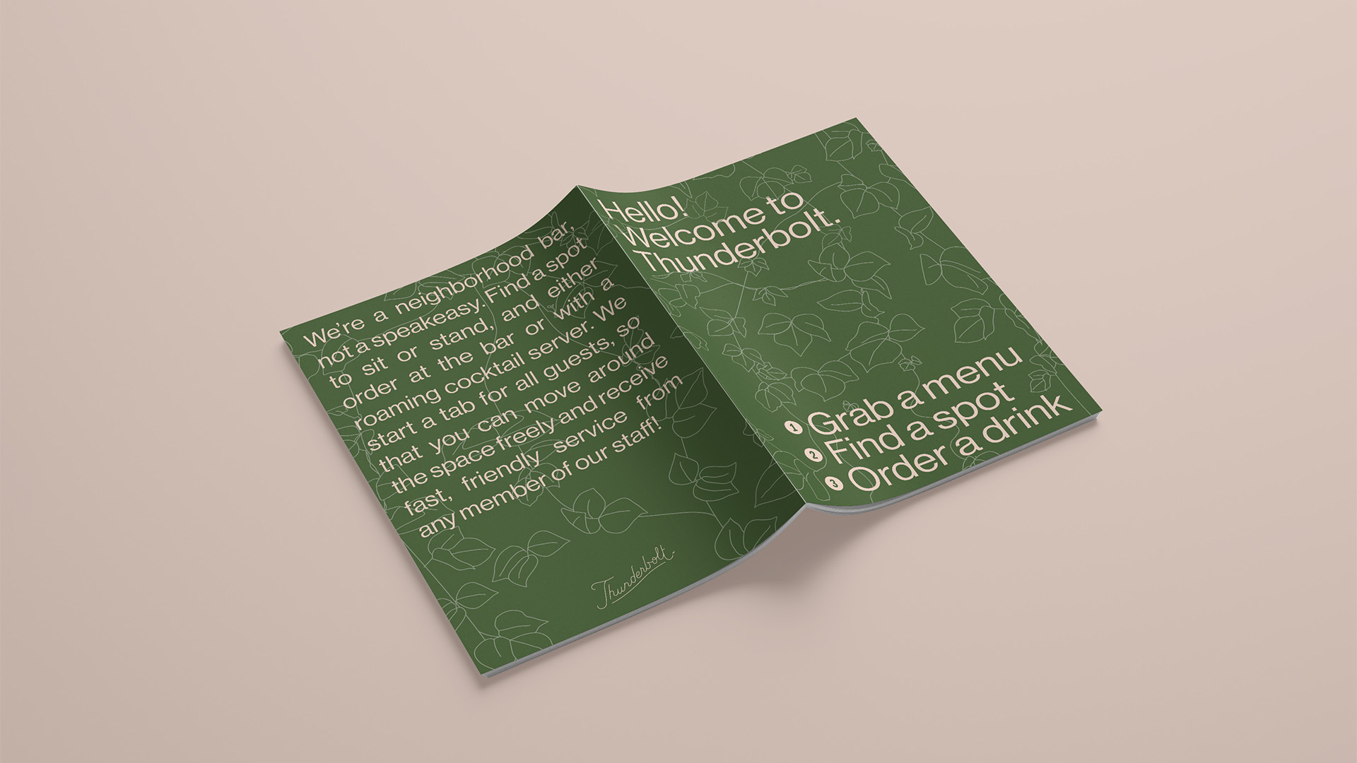 menu design of a green menu with white type by Wunder Werkz