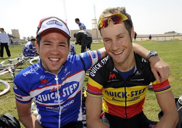 Andreas Stauff and Tom Boonen of the Quick Step team