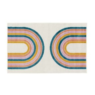 A rug with two rainbow motifs