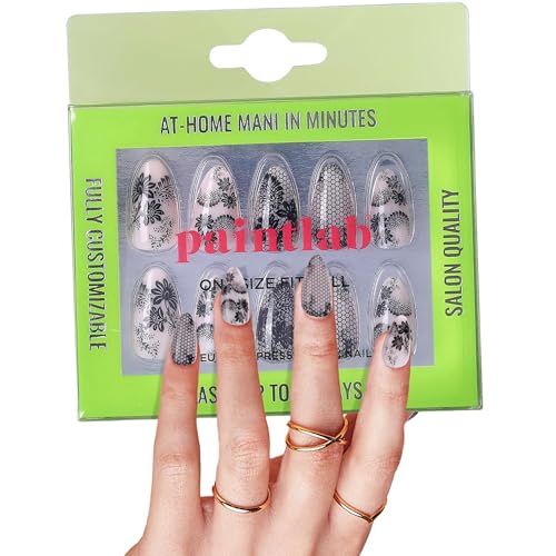 Paintlab Press-On Nails Manicure Kit, Lacey Almond, 24-Piece Set, Long-Lasting Fake Nails With Glue, File, Prep Pad &amp;amp; Cuticle Stick