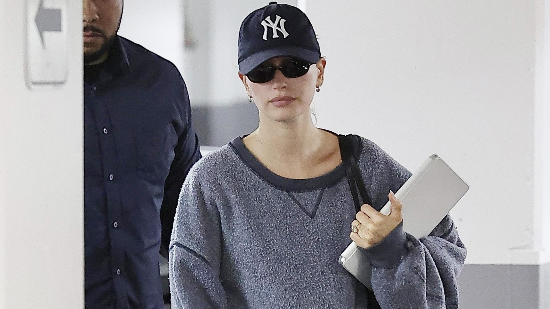 Hailey Bieber was spotted in L.A. wearing black ballet sneakers from Miu Miu
