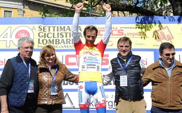 Overall winner Michele Scarponi (Androni Giocattoli) on the podium.