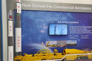 Kuaizhou-1A and 11 launch vehicle models on display at IAC 2018 in Germany.