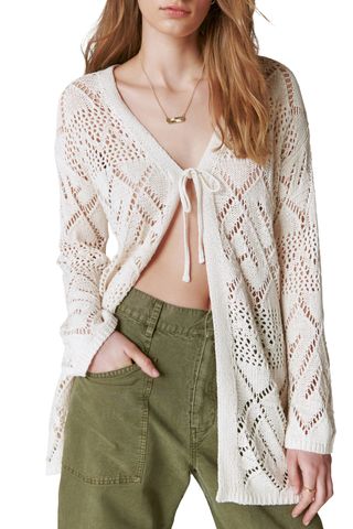 Lucky Brand Open Stitch Tie Front Cotton Cardigan