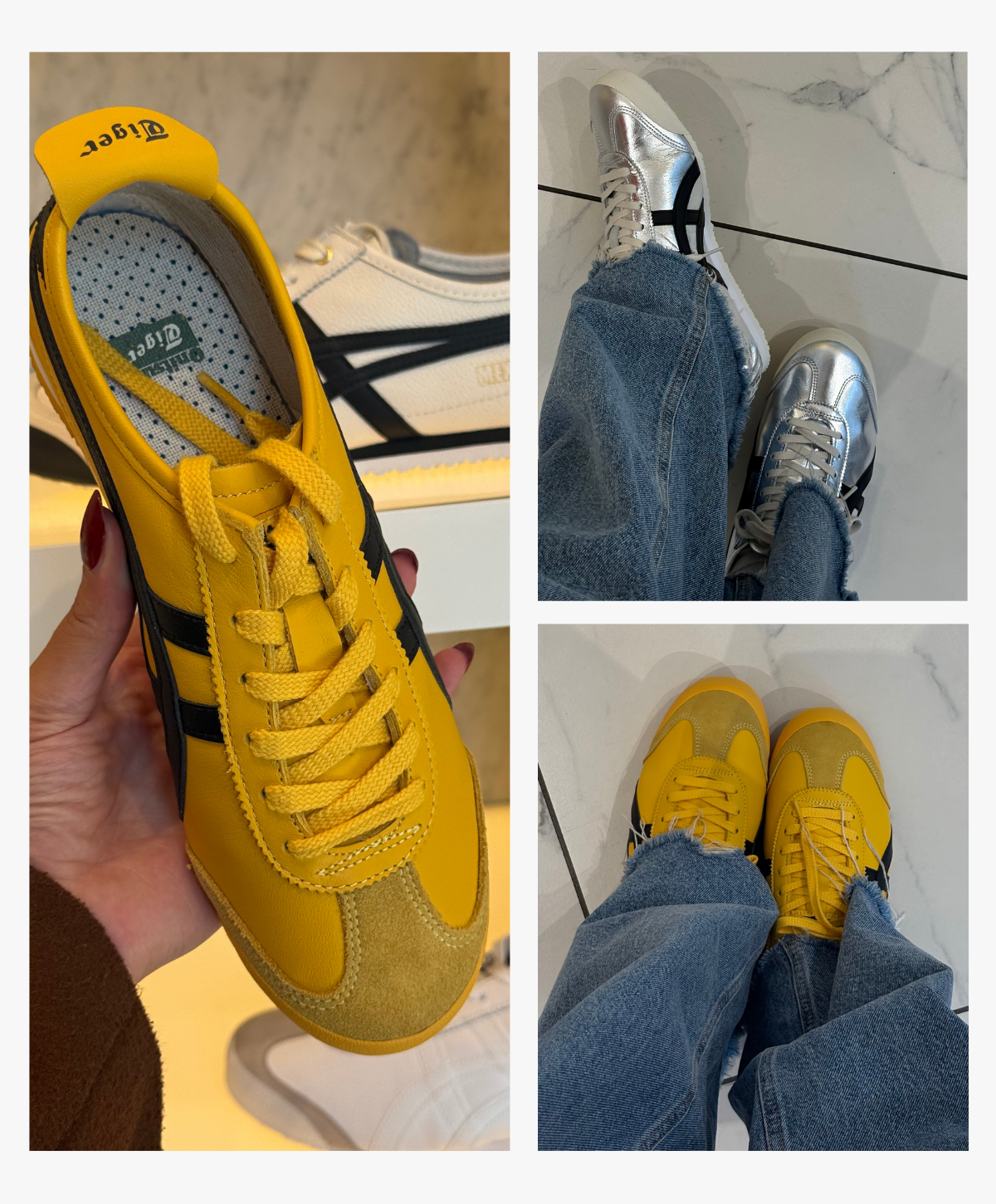Who What Wear Fashion editor Imani-Nia Francis-Tsolakis wears autumn 2025 trending trainers try on. She wears the Onitsuka Tiger Mexico 66