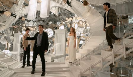 (From L to R) Dave Franco as Jack Wilder, Jesse Eisenberg as Daniel Atlas, Isla Fisher as Henley Reeves, Justice Smith as Charlie in Now You See Me Now You Don't