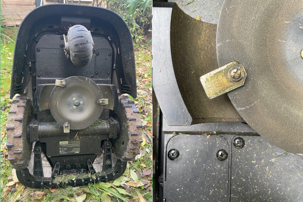 le robot tondeuse Raccoon 2 SE vu du dessous