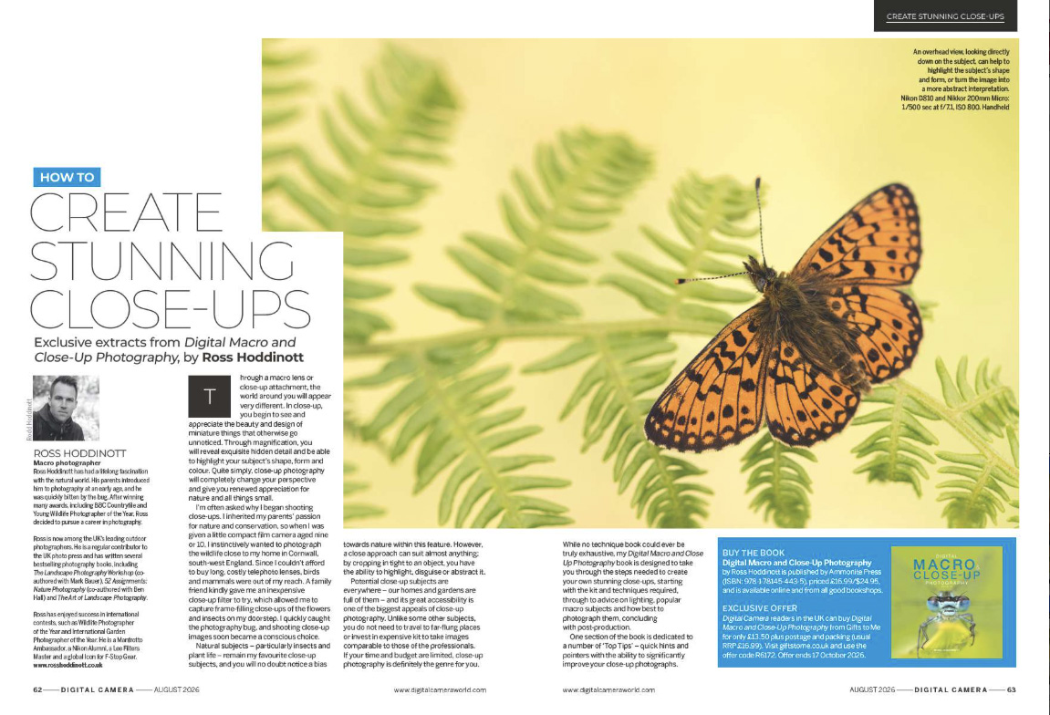 Image showing the first two pages of the feature of issue 310 (August 2026) of Digital Camera magazine &amp;ndash; how to create stunning close-up photographs