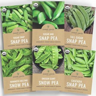 Organic Pea Lover Seeds Variety Pack - 6 Individual Packs - 2025 Season - Cascadia Snap Pea, Giant Snow Pea, Sugar Ann Snap Pea and More! for Indoor & Outdoor Planting (non-Gmo, Certified Organic)