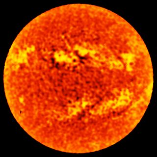 A full map of the sun at 1.25 mm wavelength taken using the ALMA telescope using a "fast-scanning technique" that uses only one of the observatory's 66 antennas, creating a low-resolution map of the disk in a few minutes.