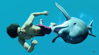 Like A Dragon: Infinite Wealth - Ichiban swims with a dolphin