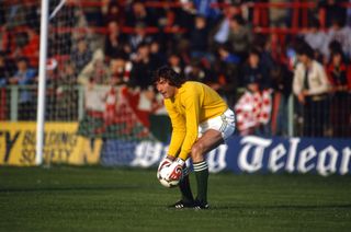 Pat jennings in action for Northern Ireland against Wales in 1982.